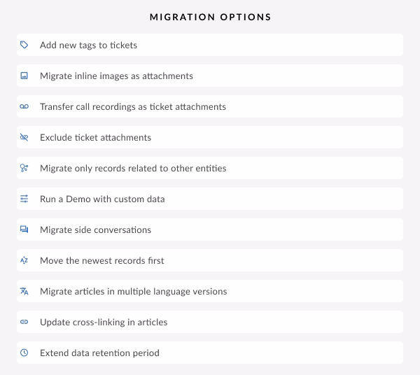 Options de migration