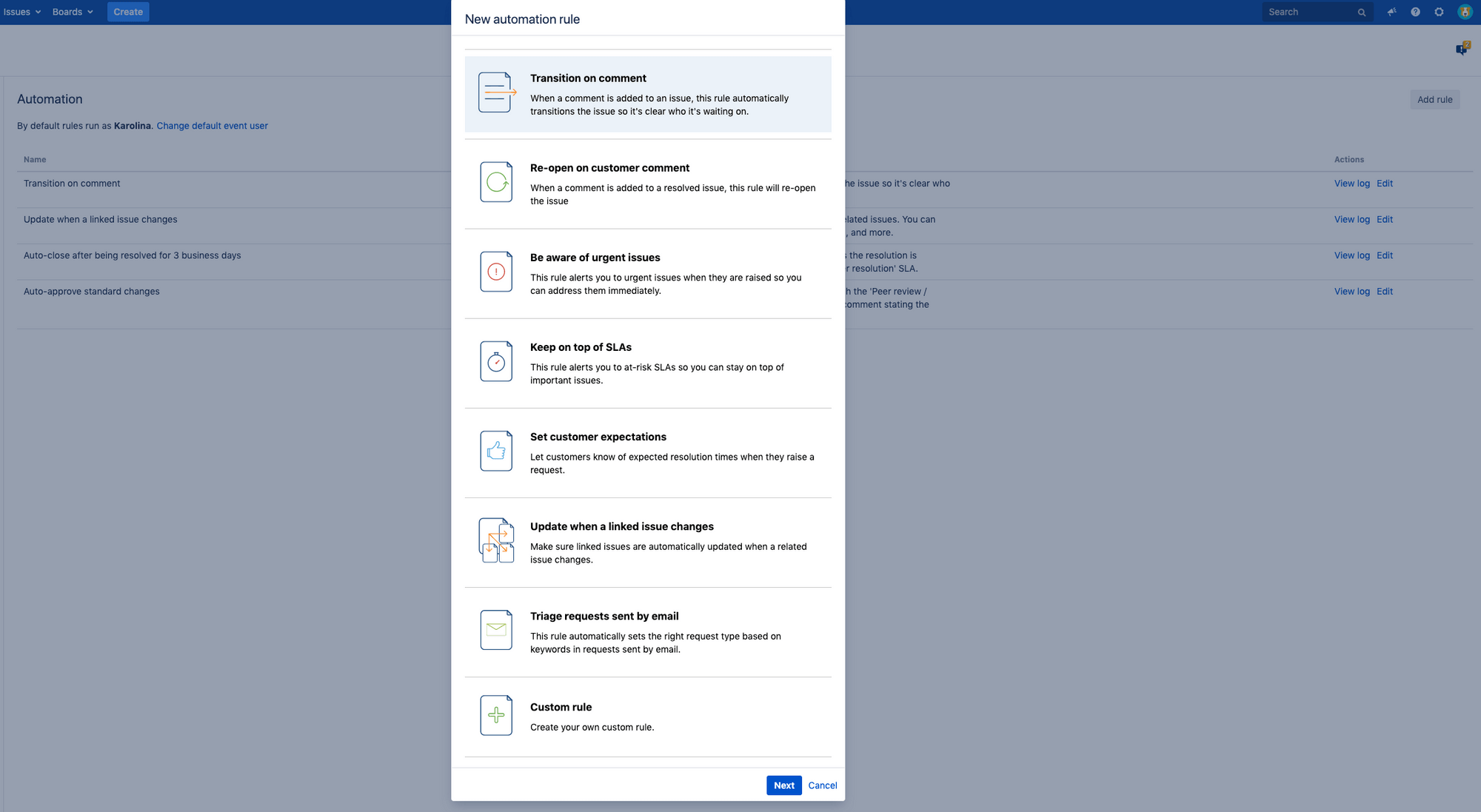 creating automation rules in jira service desk