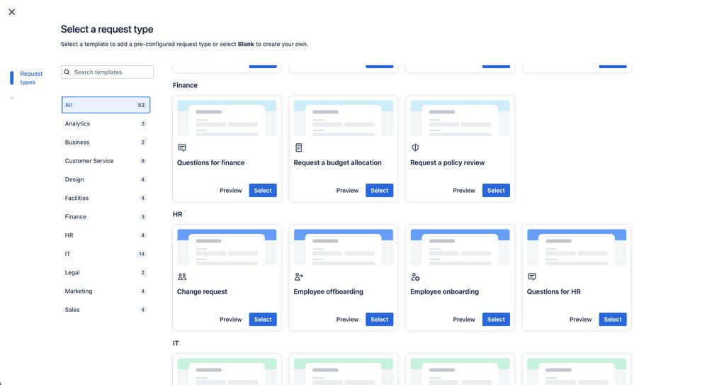 Types de demandes dans Jira