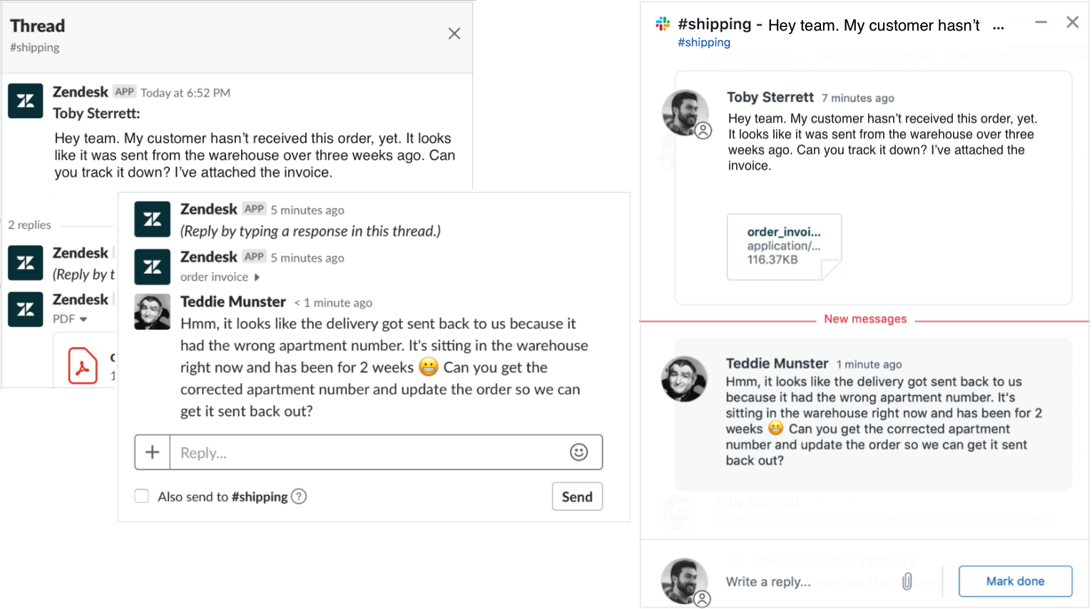 Conversation latérale Slack Zendesk