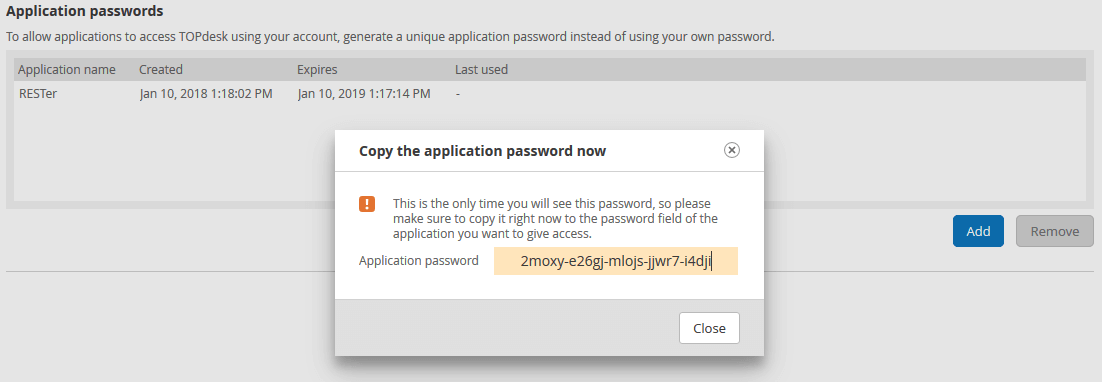 Contraseñas de aplicación de TOPdesk