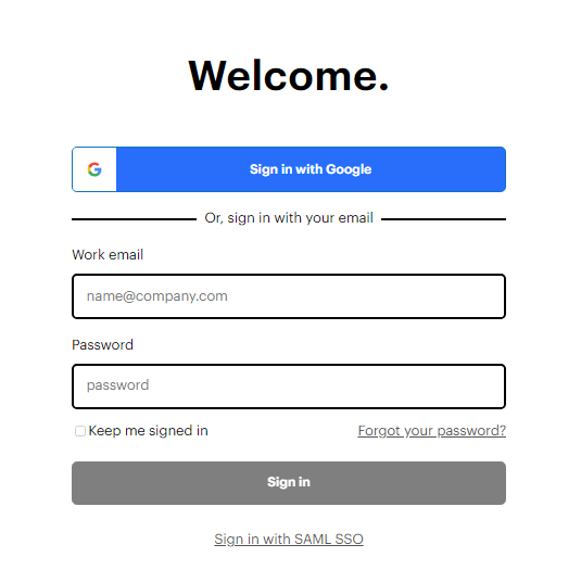 Página de login do Intercom