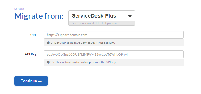 how to connect servicedesk plus to migration wizard