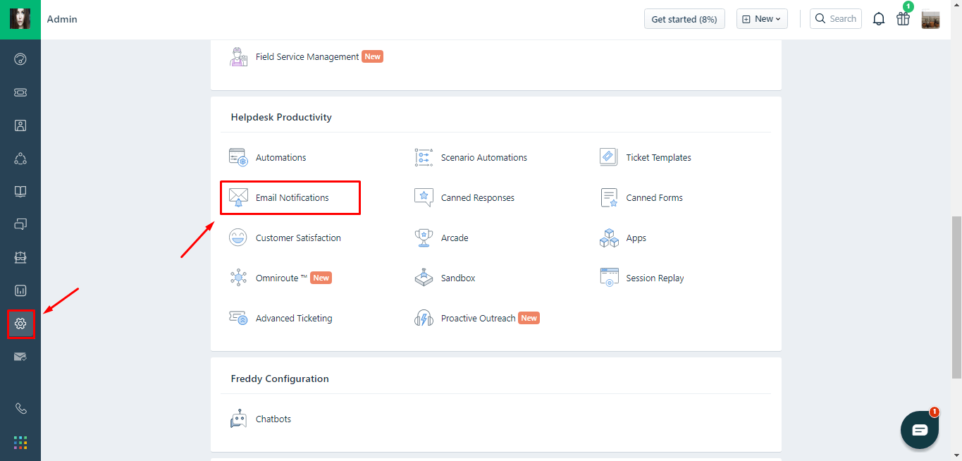 Notificaciones por correo electrónico de Freshdesk