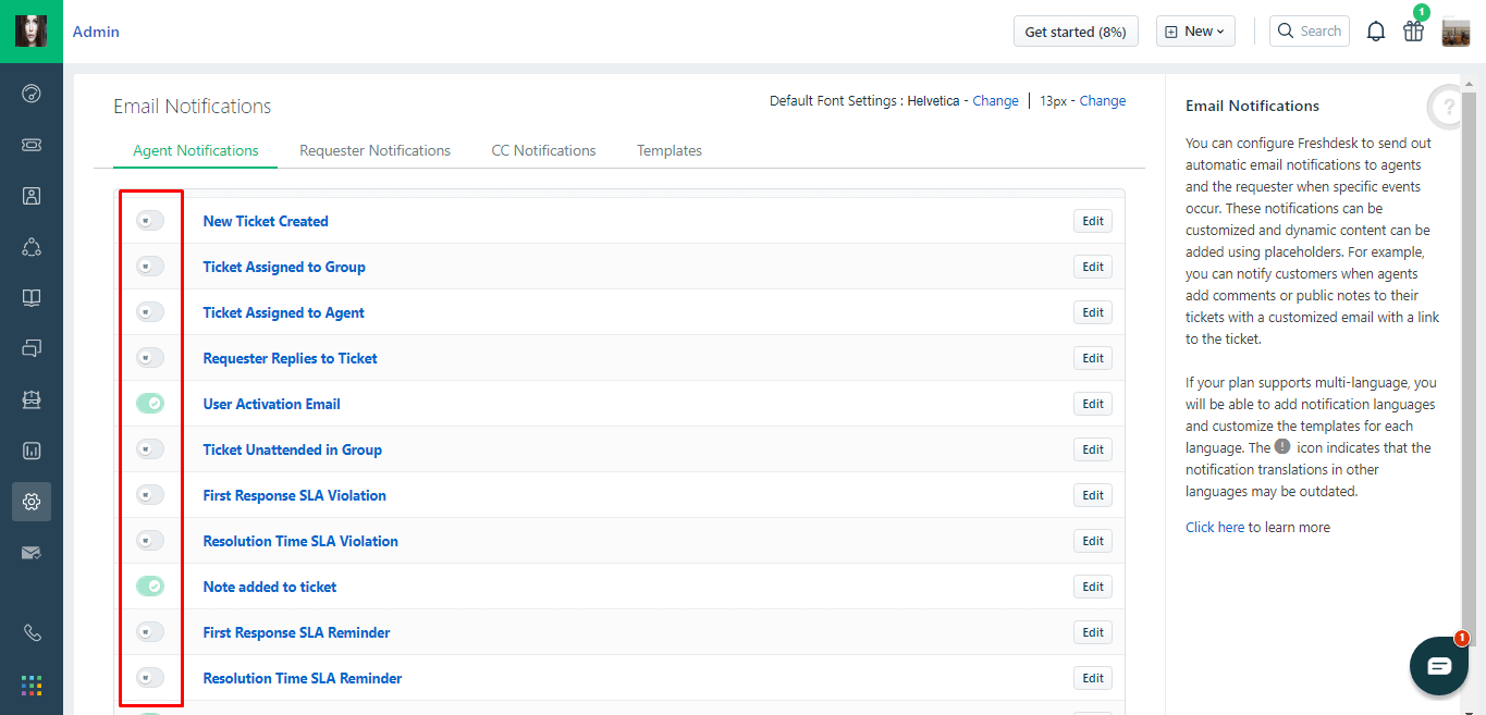 Notificaciones por correo electrónico de Freshdesk