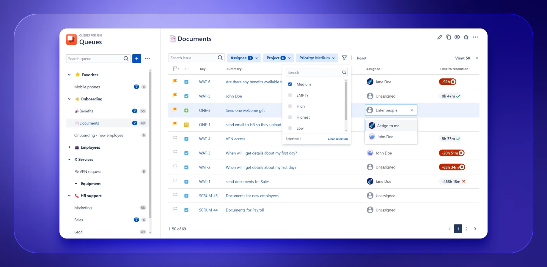 Queues für Jira JSM