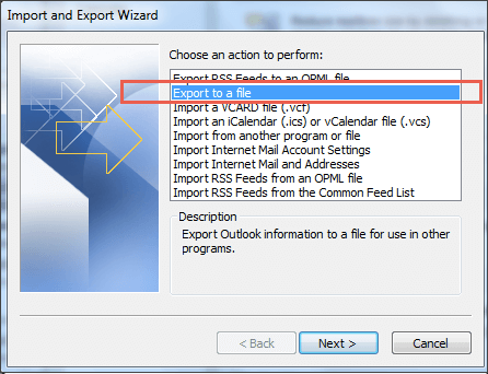 outlook export