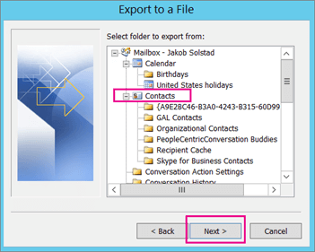 import contacts to outlook 2019
