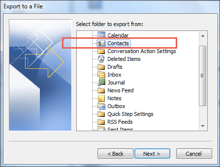 exporting contacts from outlook