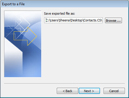 saving exported file outlook