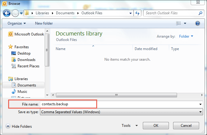 saving contact file outlook