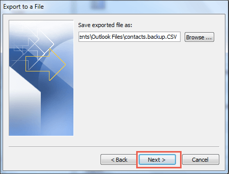 saving exported file in outlook