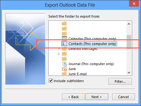 Export contacts from Outlook 2013 to a CSV file