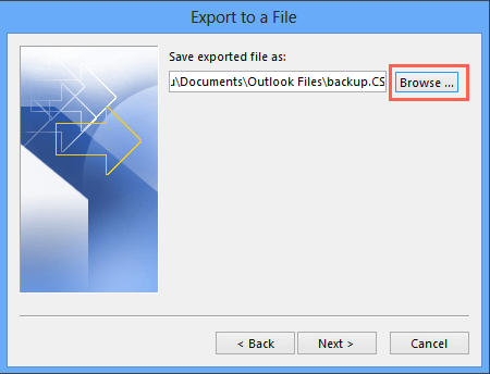 saving exported file outlook