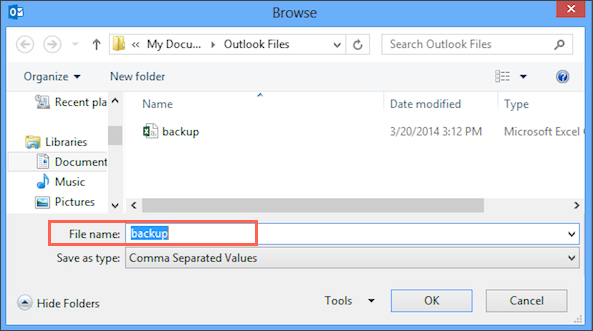 Export contacts from Outlook 2013 to a CSV file