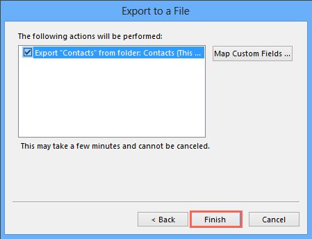 Export contacts from Outlook 2013 to a CSV file