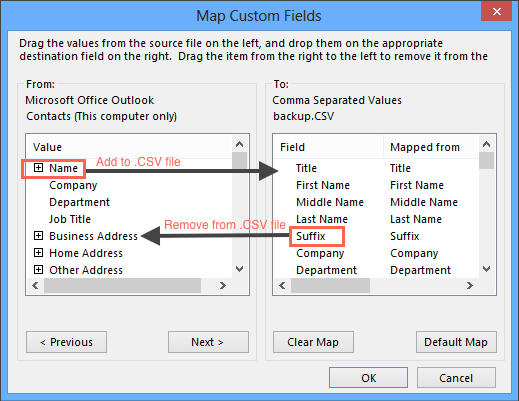 Export contacts from Outlook 2013 to a CSV file