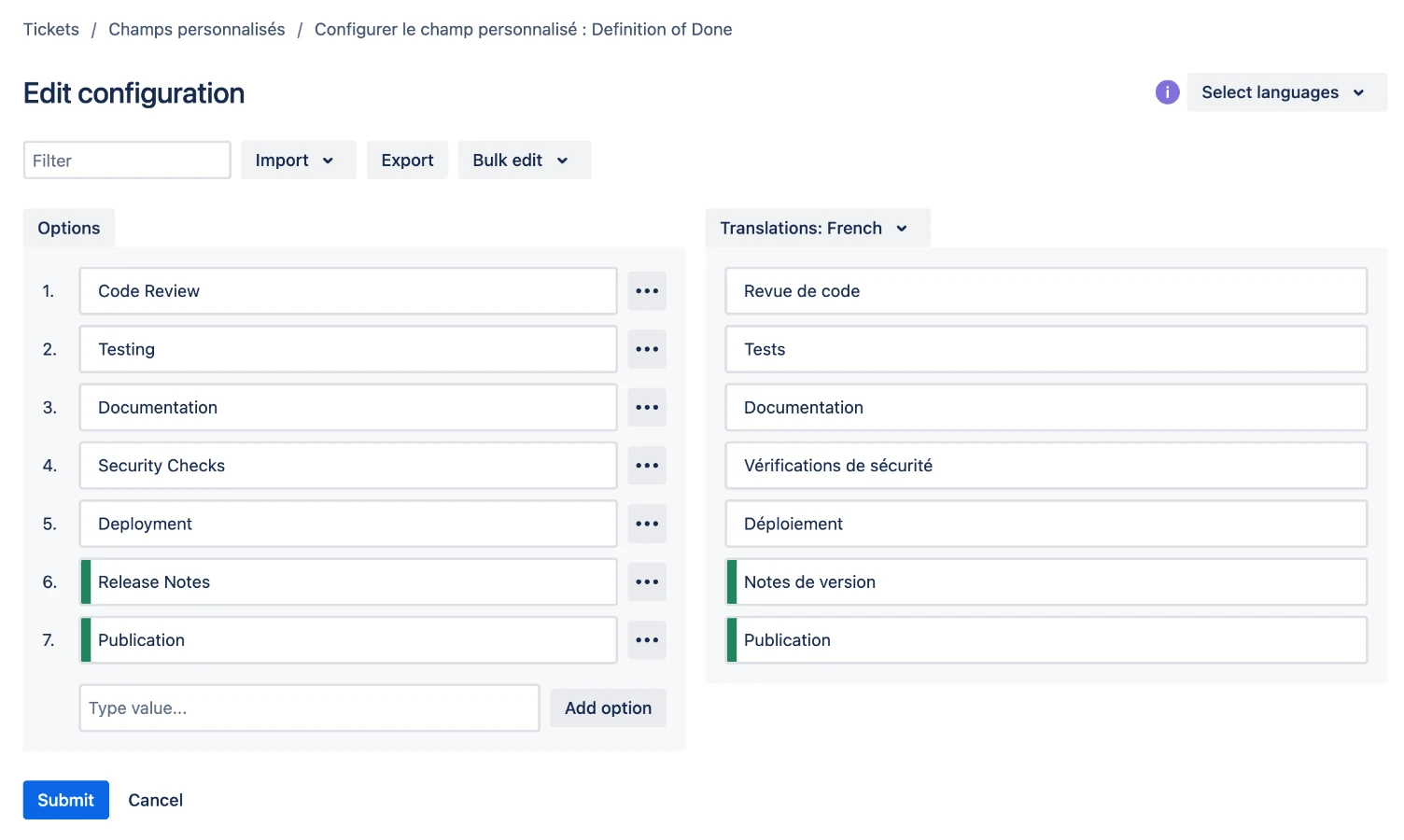 Champs traduits pour Jira JSM