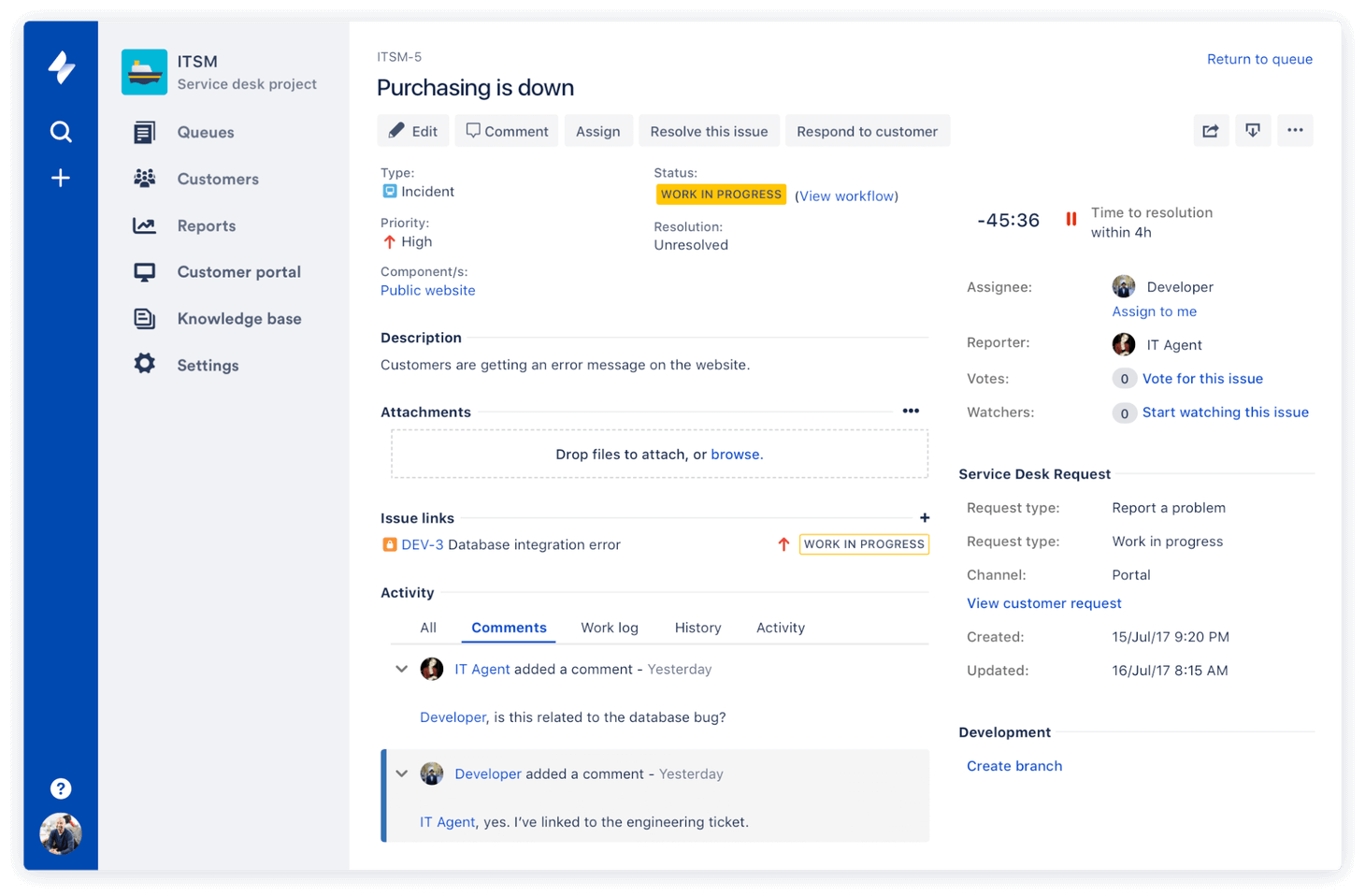 Jira Service Management Interface