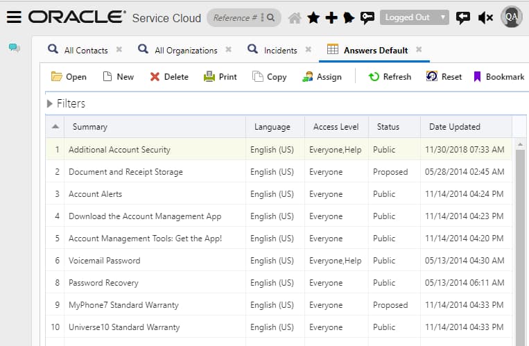 oracle service cloud interface