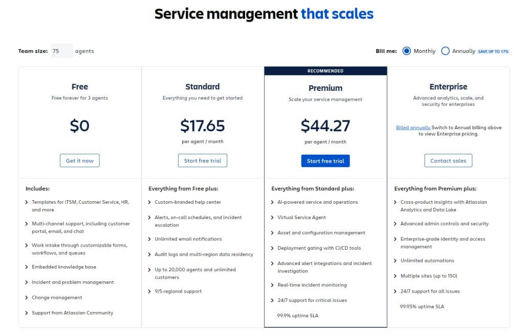 Structure Tarifaire Jira Service Management