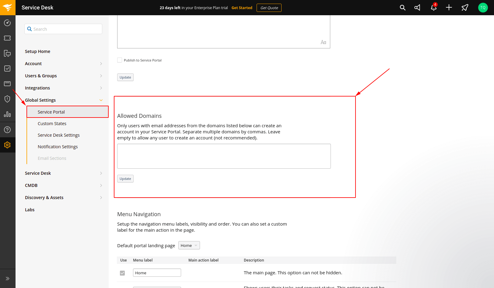 SolarWinds Service Desk Allowed Domains