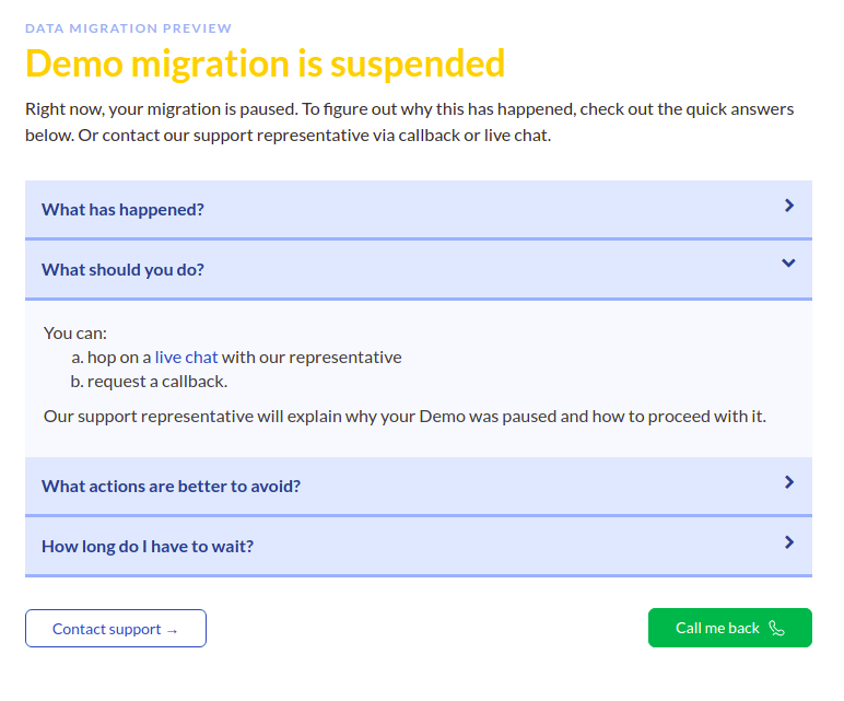 Demo Migration Suspended
