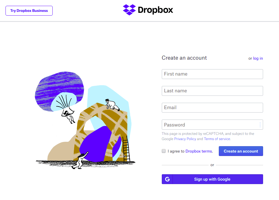 Dropbox login page
