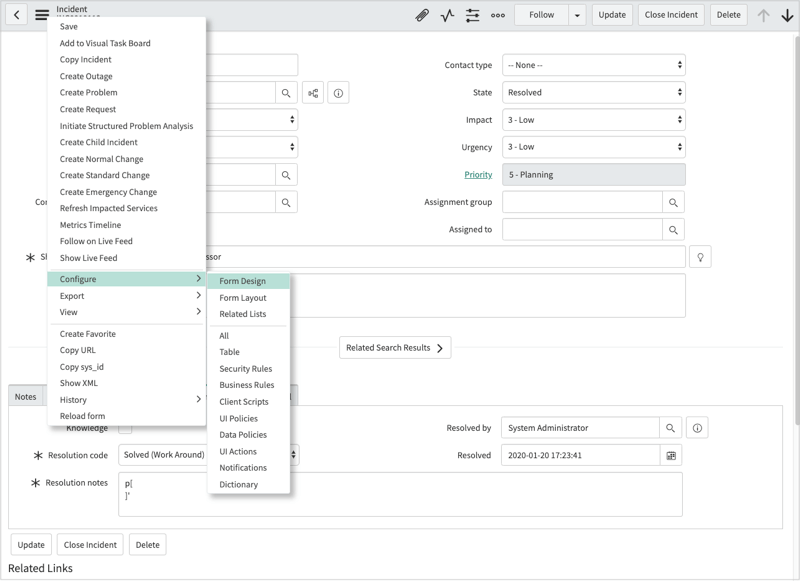 ServiceNow Incident