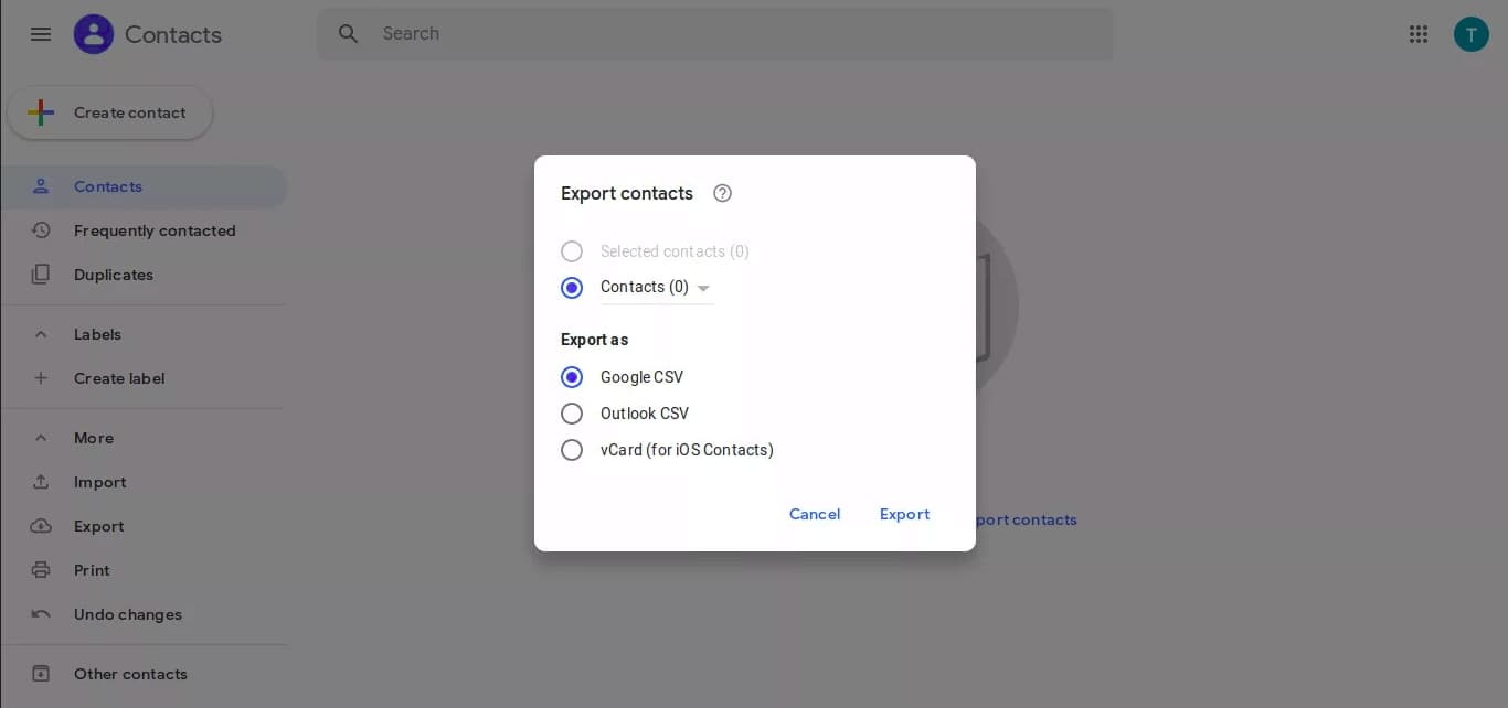 Exporting Gmail Contacts