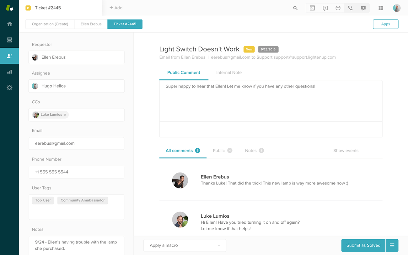 Zendesk ticket view