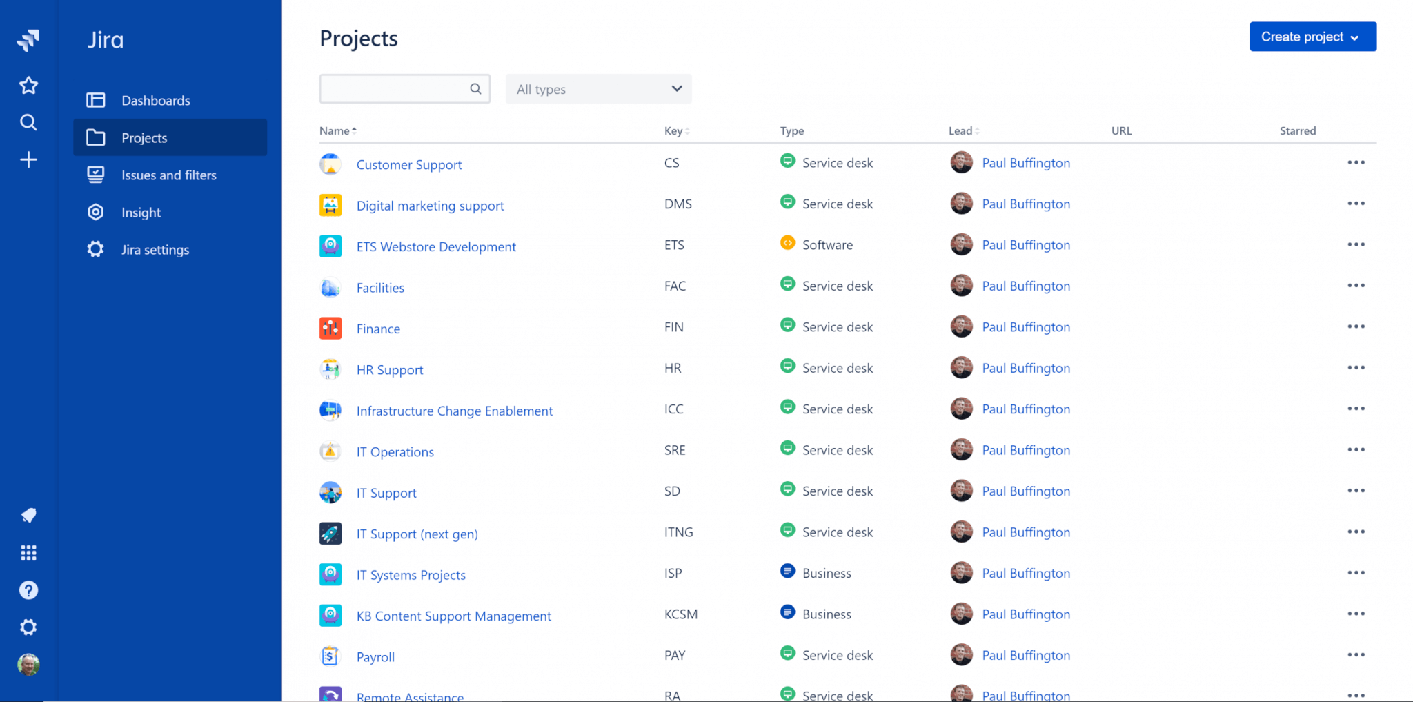 Proyectos en Jira Service Management