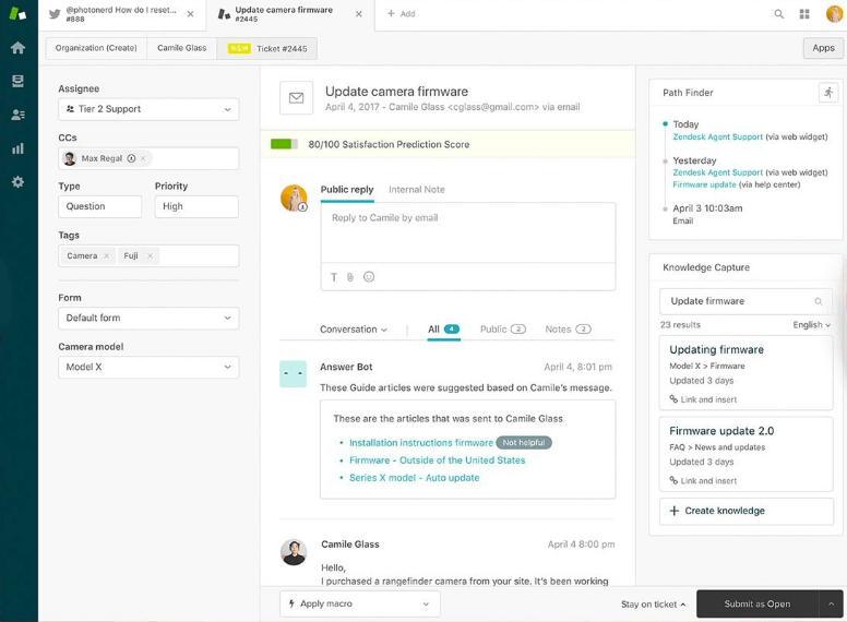 Visualização de tíquetes do Zendesk