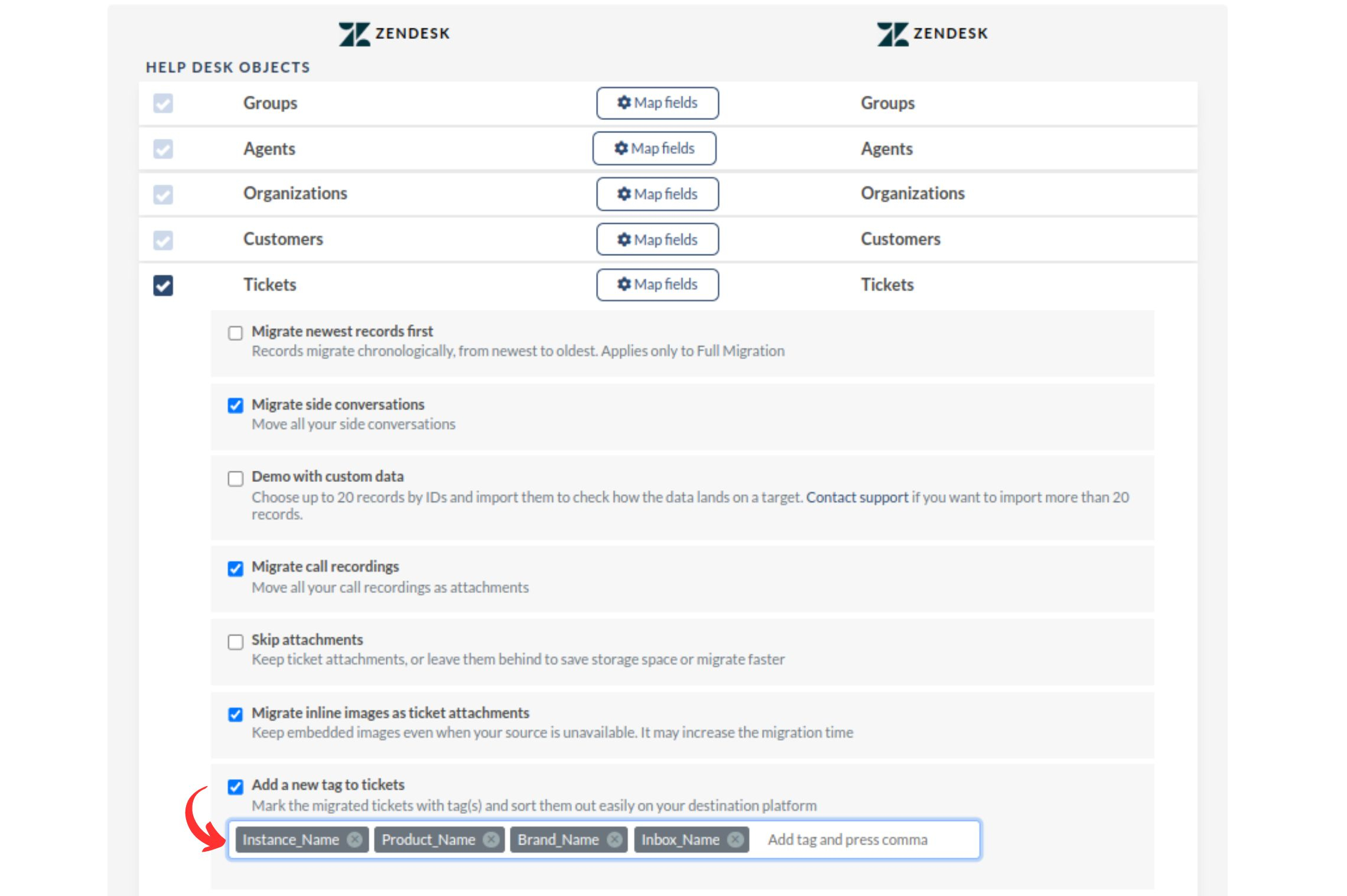 Migration Wizard - Add a tag to the ticket