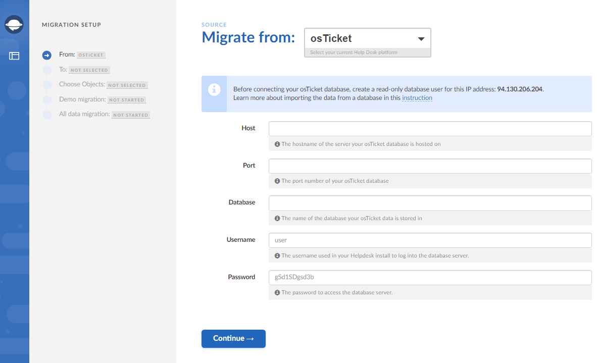 osTicket export with Help Desk Migration service