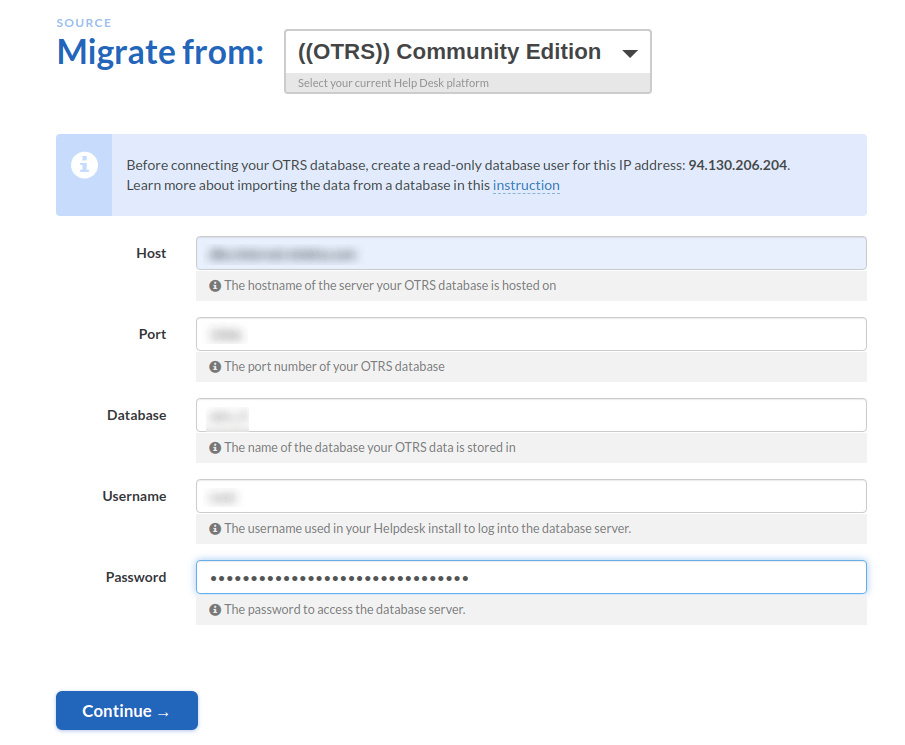 OTRS as source platform 