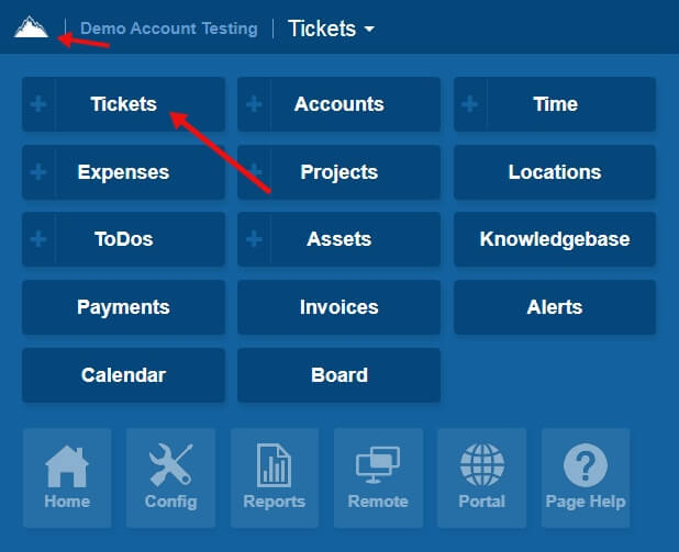 Menú de Tickets en SherpaDesk