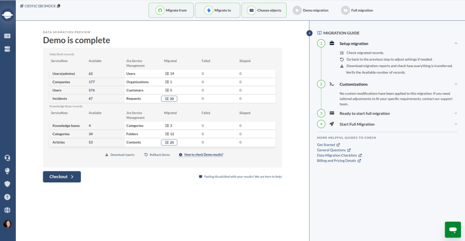 Run a free demo in the Help Desk Migration Wizard