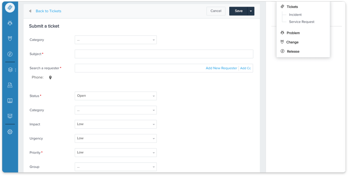 Capture d'écran de gestion des incidents Freshservice