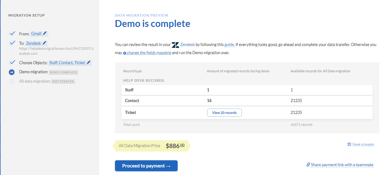 Demo results Zendesk import