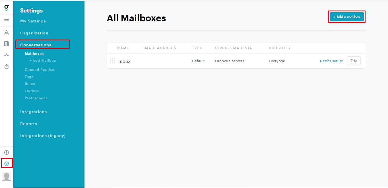 how to create mailbox in groove