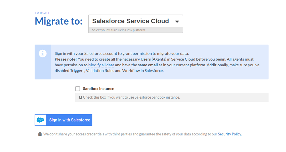 How to connect Salesforce Service Cloud to Migration Wizard