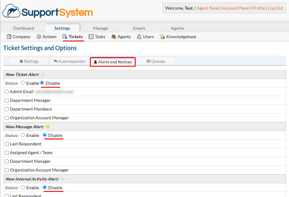 How to Disable Notifications in osTicket