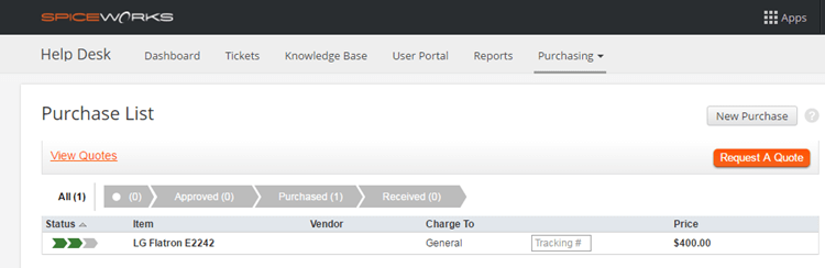 Fonctionnalité d'Achat dans Spiceworks Desktop