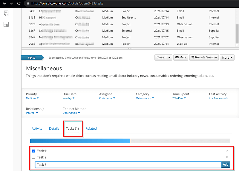 Tareas en Spiceworks On-prem