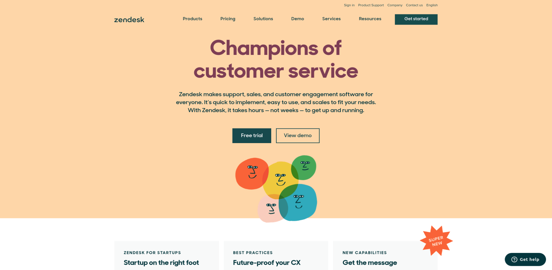 Landing Page of Zendesk