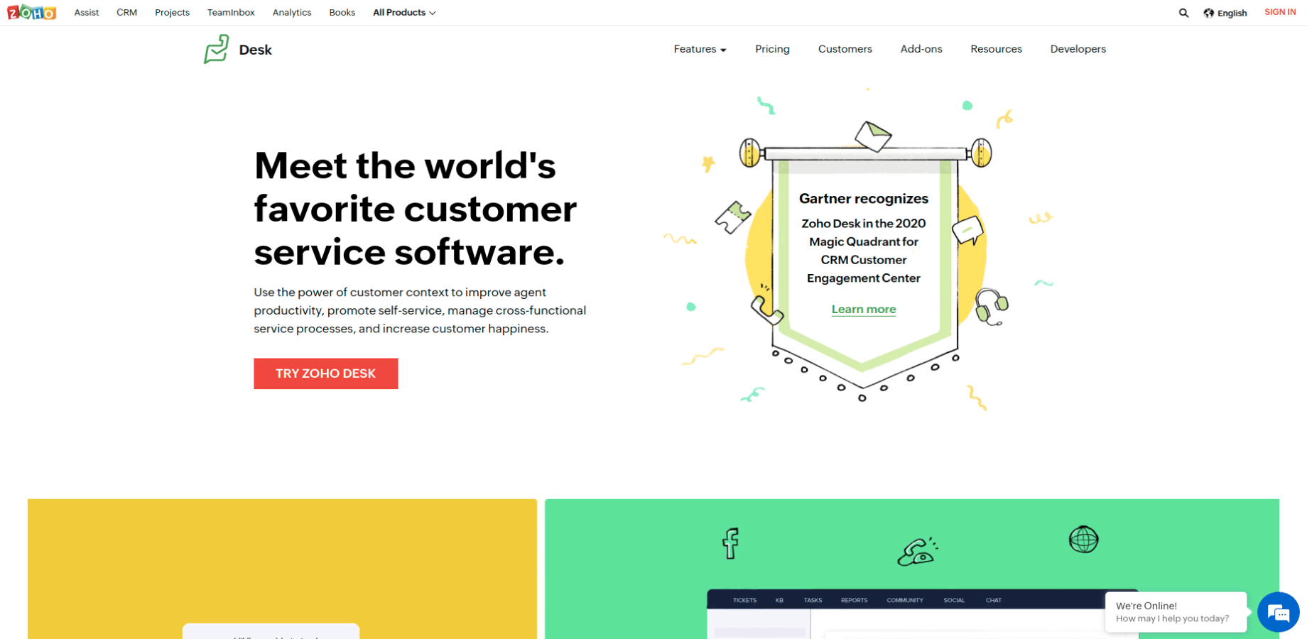 Landing Page of Zoho Desk