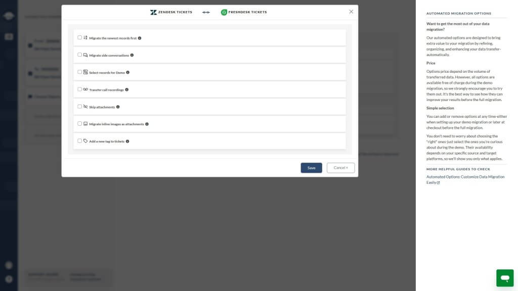 Automatisierte Optionen für Tickets