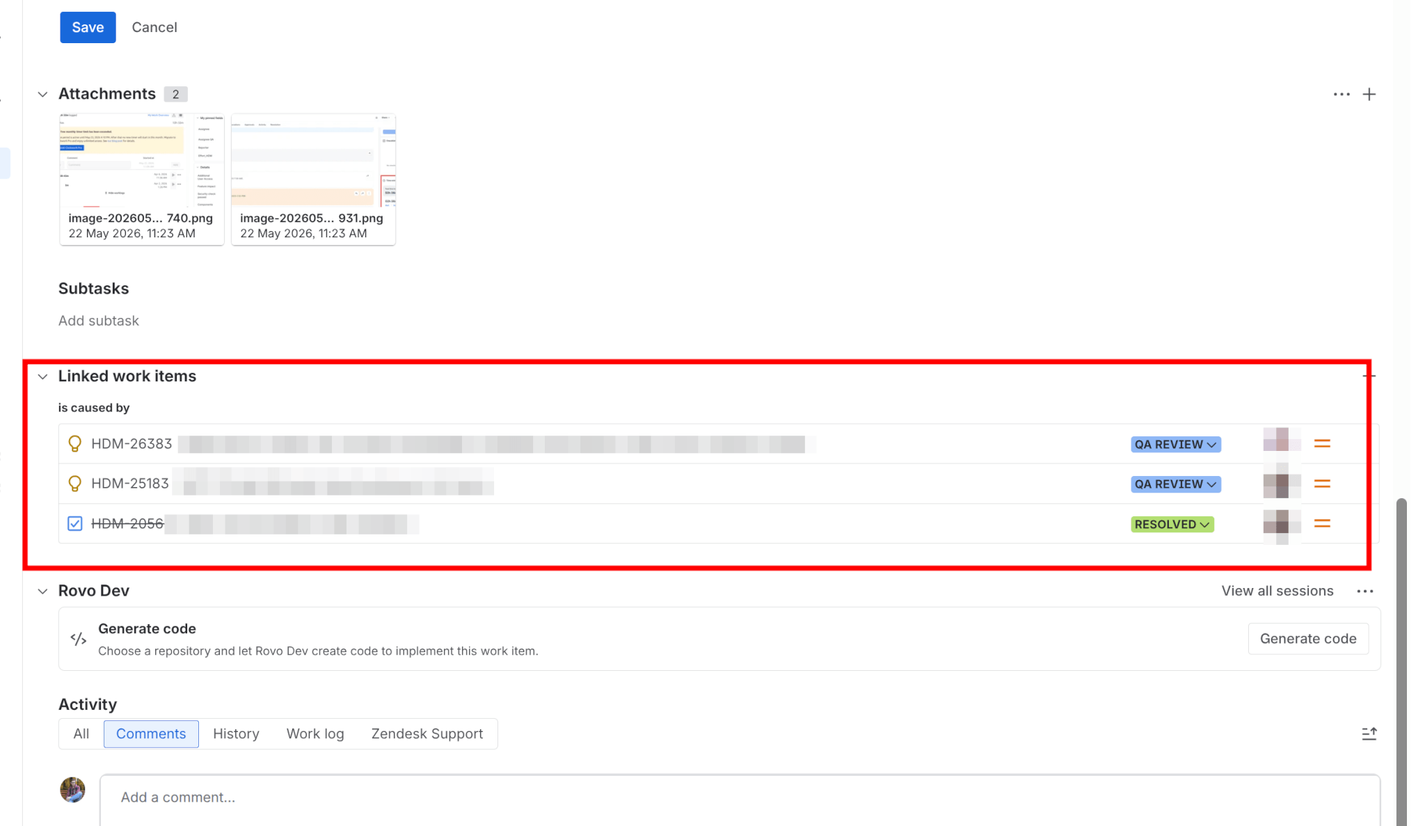 Exemple de tickets liés Jira 