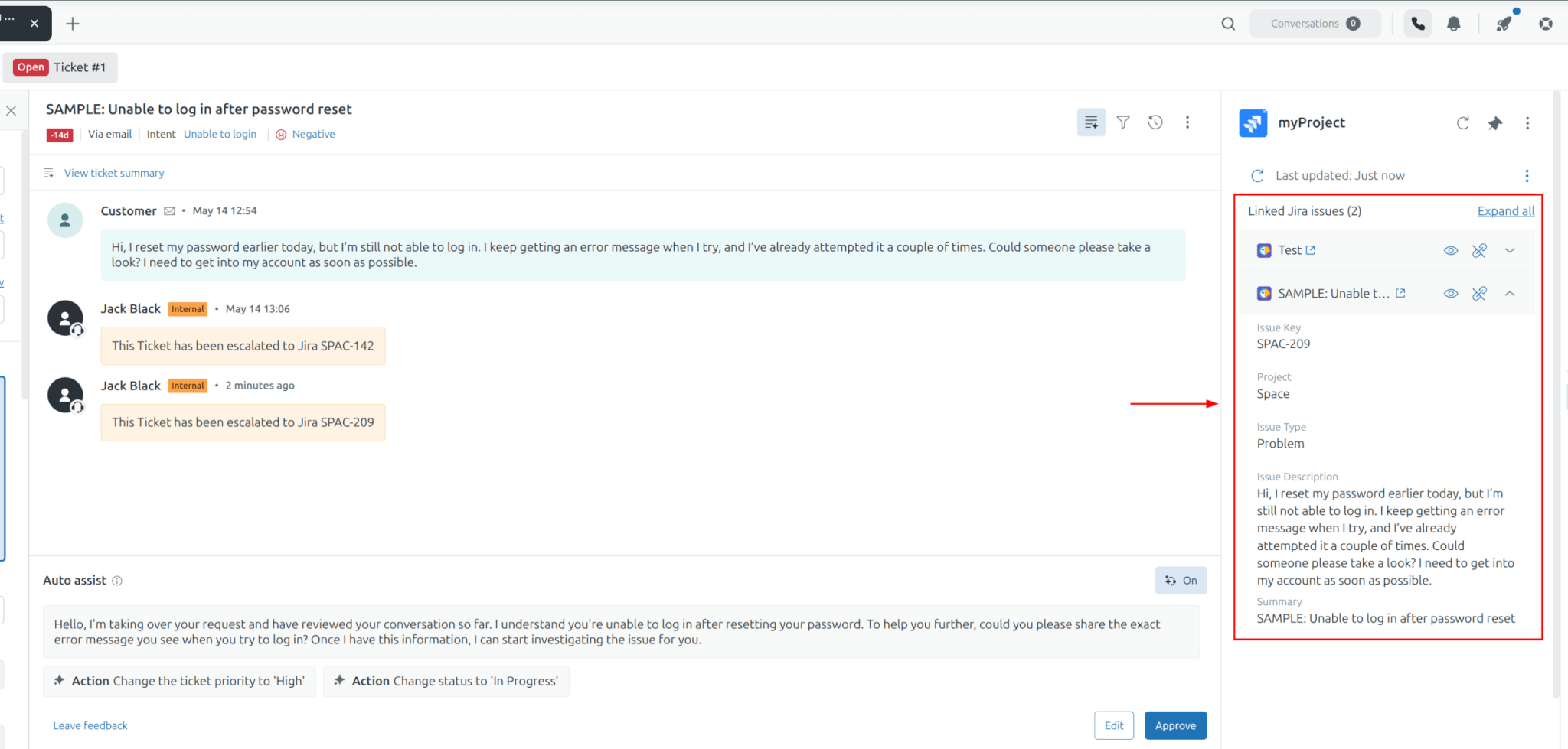 Exemple de tickets liés Zendesk 